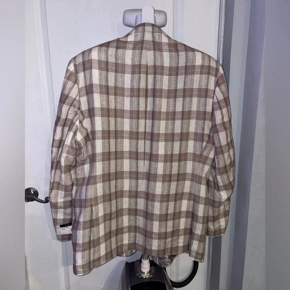 *NWT* Van Heusen Men's Checkered Blazer in Brown and Cream - sz48L (P23)
